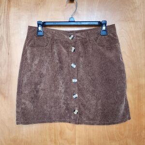 Brown Corduroy Button-Front Skirt